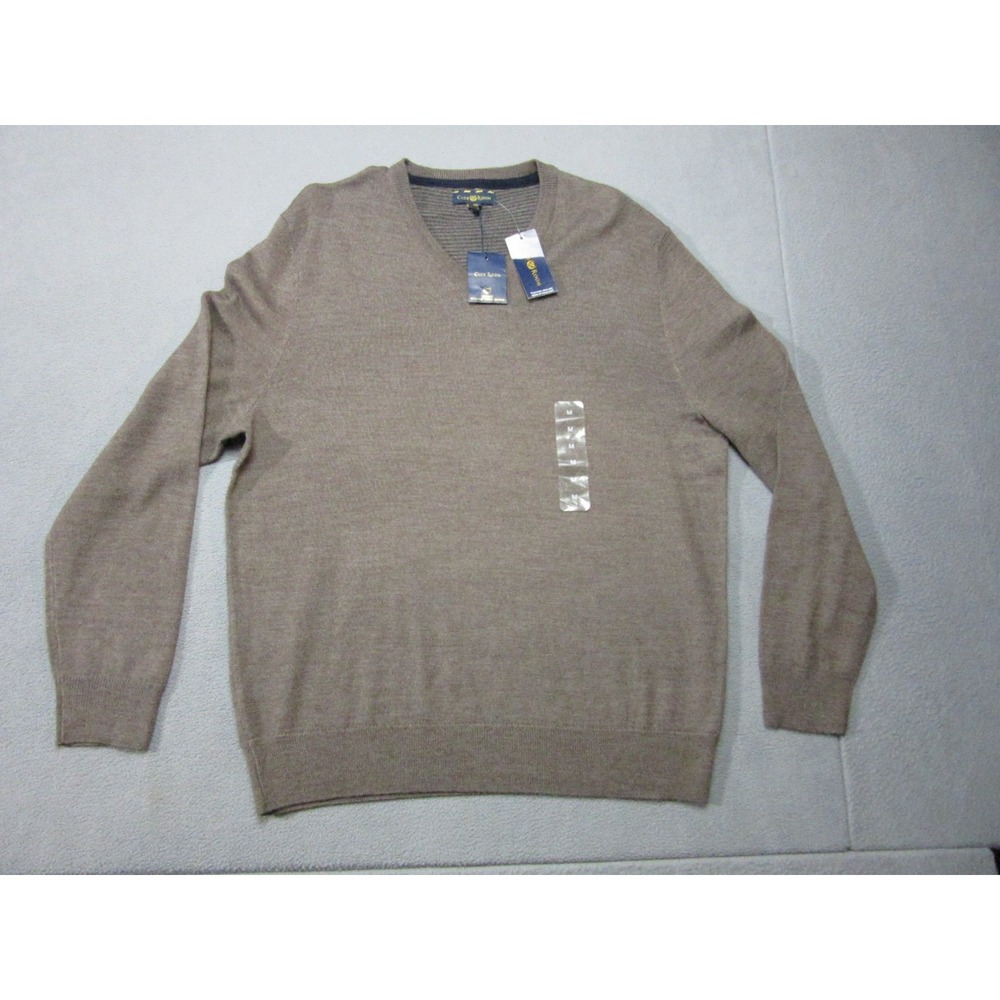 Club Room Sweater Mens Medium Brown Merino Wool Pullover V-Neck Estate Taupe